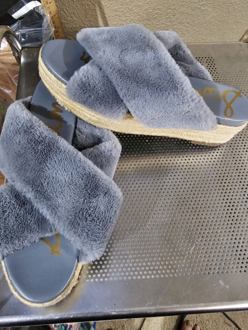 Sam Edelman ZIA Faux Fur Espadrille Shoes Wedge sandals women's Size 8 Blue